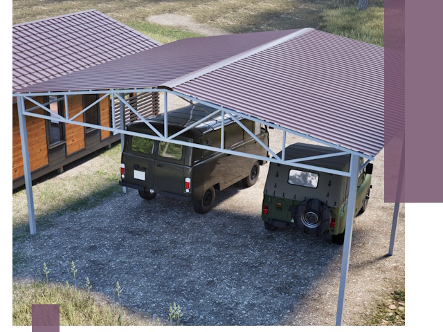 Двускатные навесы под ключ в Дубне — изготовление и монтаж